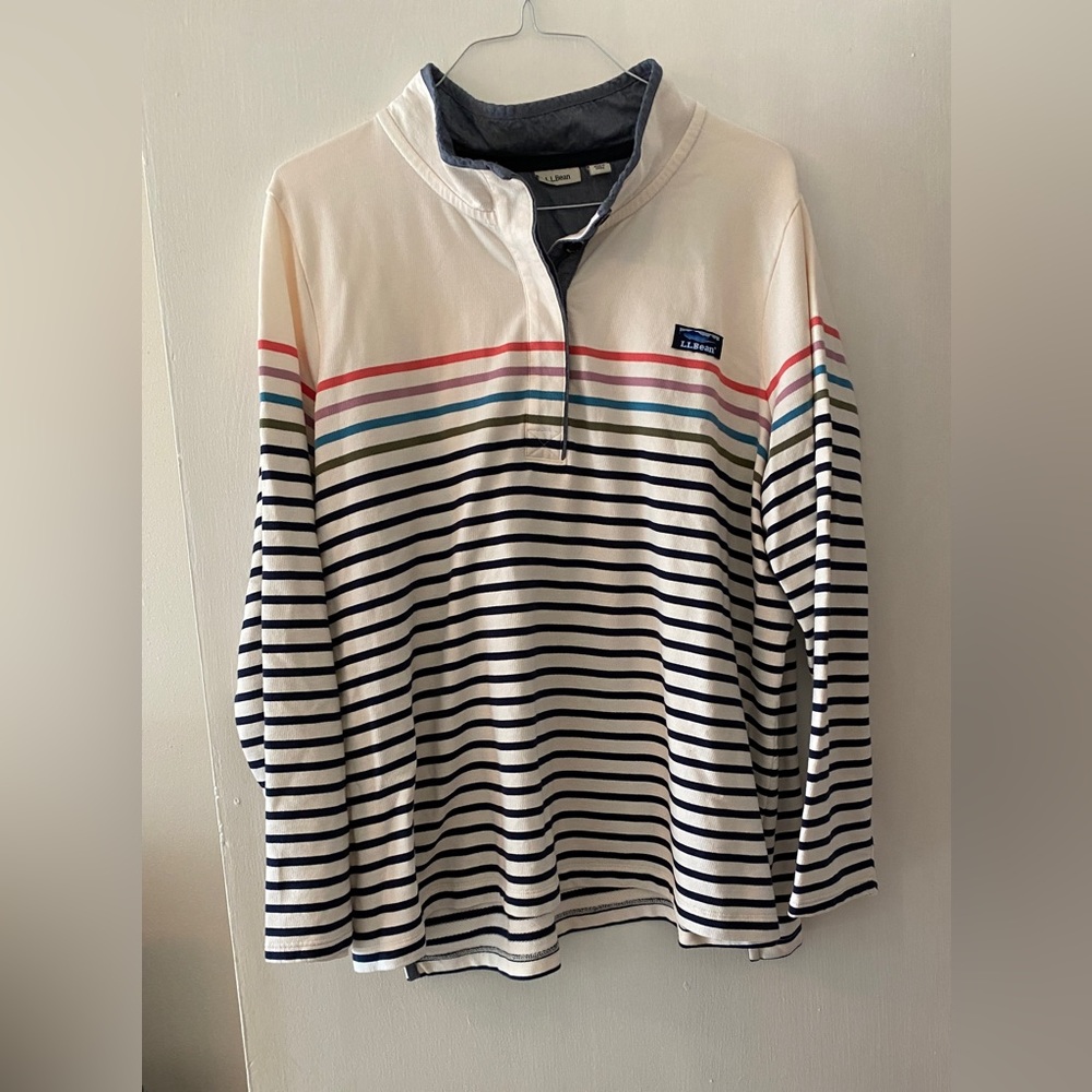 Cotton Striped Popover Top - Cream & Navy